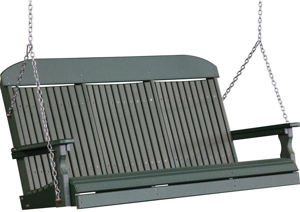 LuxCraft Classic Highback 5ft. Recycled Plastic Porch Swing with Flip Down Center Console