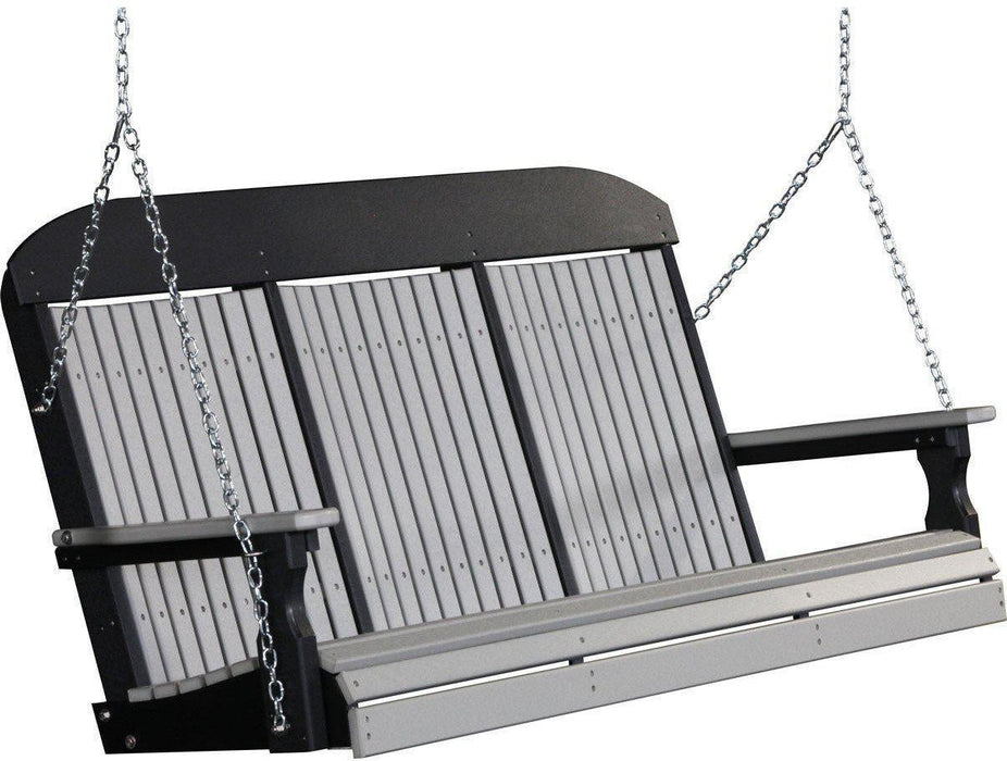 LuxCraft Classic Highback 5ft. Recycled Plastic Porch Swing with Flip Down Center Console