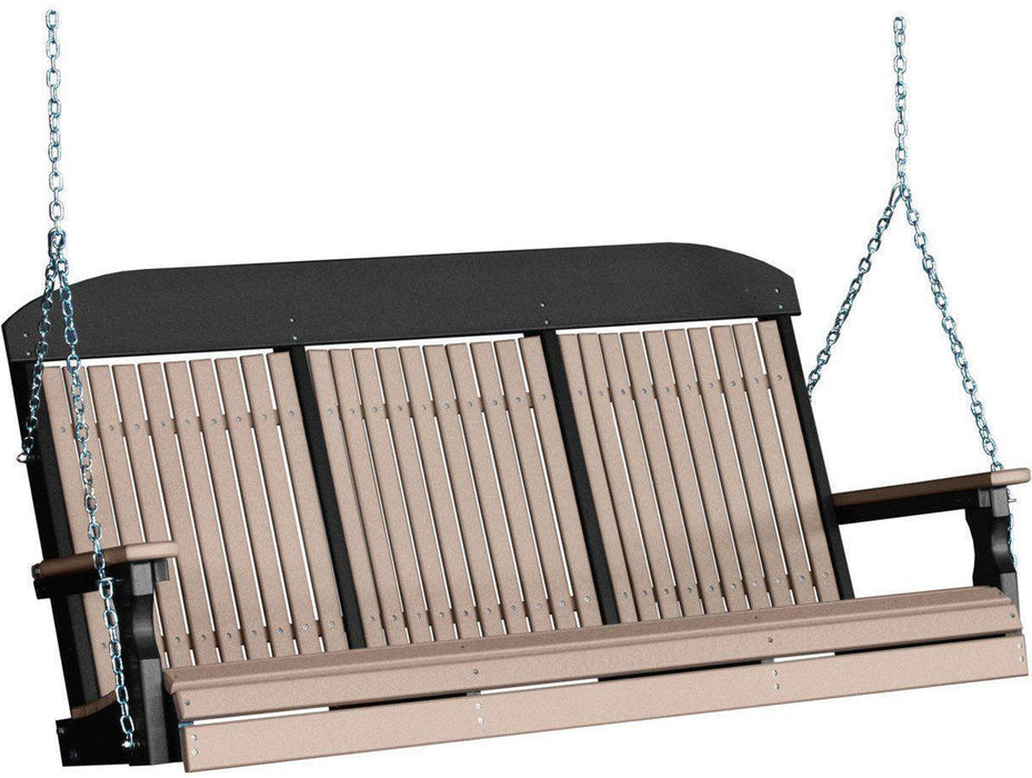 LuxCraft Classic Highback 5ft. Recycled Plastic Porch Swing with Flip Down Center Console