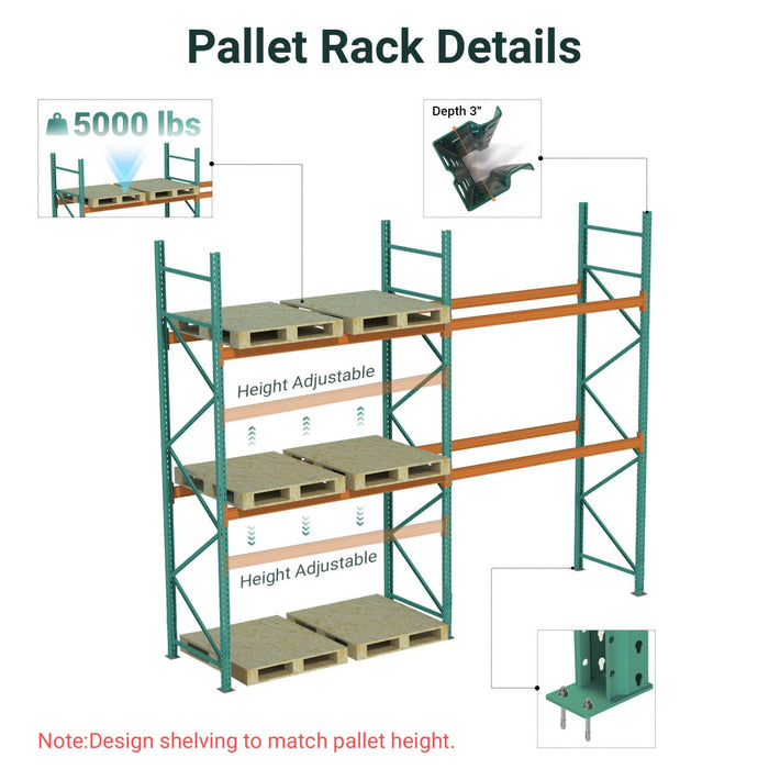 Teardrop Pallet Rack Starter Units, 96"W x 42"D x 192"H, 5000 lbs Shelf Cap