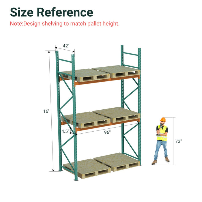Teardrop Pallet Rack Starter Units, 96"W x 42"D x 192"H, 5000 lbs Shelf Cap