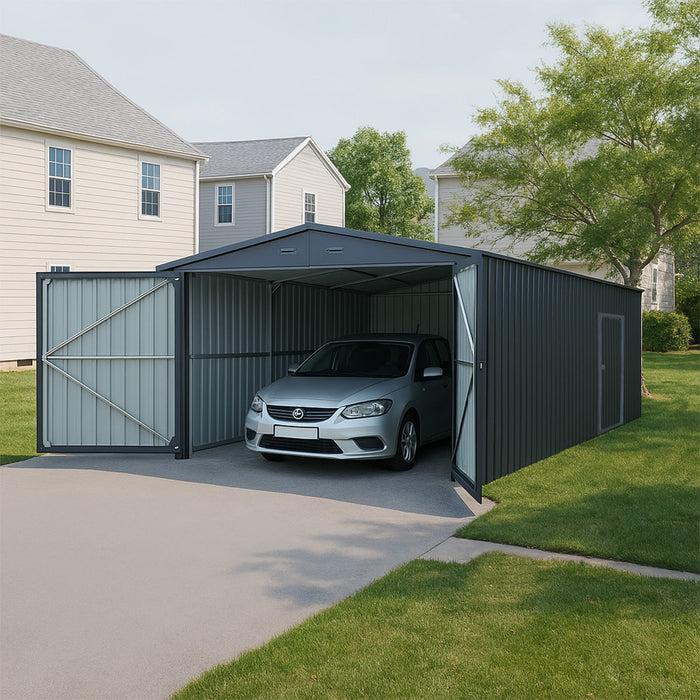 Chery Industrial 13’ x 20’ Upgraded Metal Storage Shed with Double Front Doors & Side Entry Door