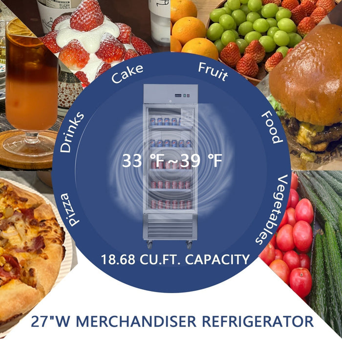 Chery Industrial 27” W27 19 cu. ft Commercial Display Glass Door Refrigerator