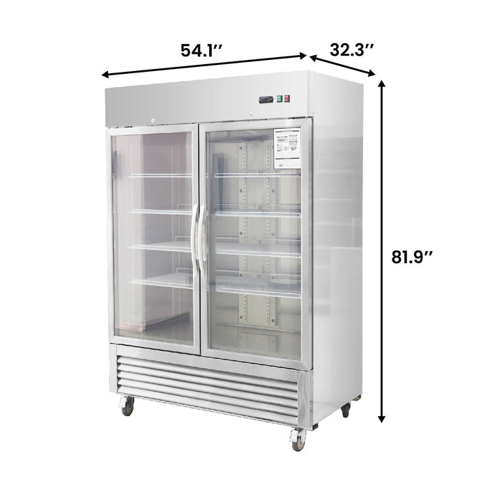 Chery Industrial 54"W Commercial Refrigerator 42 cu. ft. 2 Glass Door Reach In Refrigerator
