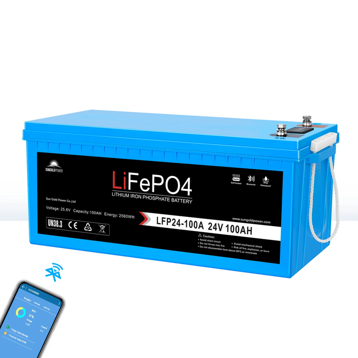 SunGoldPower 24V 100AH LiFePO4 Deep Cycle Lithium Battery
